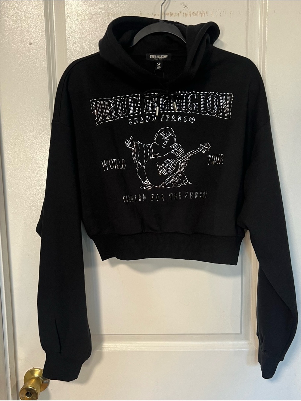 True Religion Black Rhinestone Logo Crewneck Hoodie - Picture 2 of 9